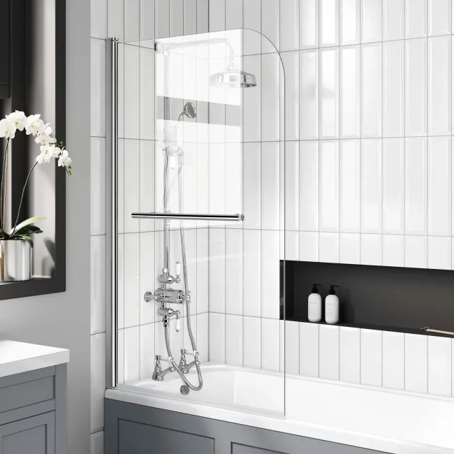 Warwick 1700x750 Traditional Shower Bath & 6mm Easy Clean Screen with Rail