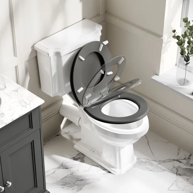 Hudson Traditional Close Coupled Toilet With Graphite Grey Wooden Seat