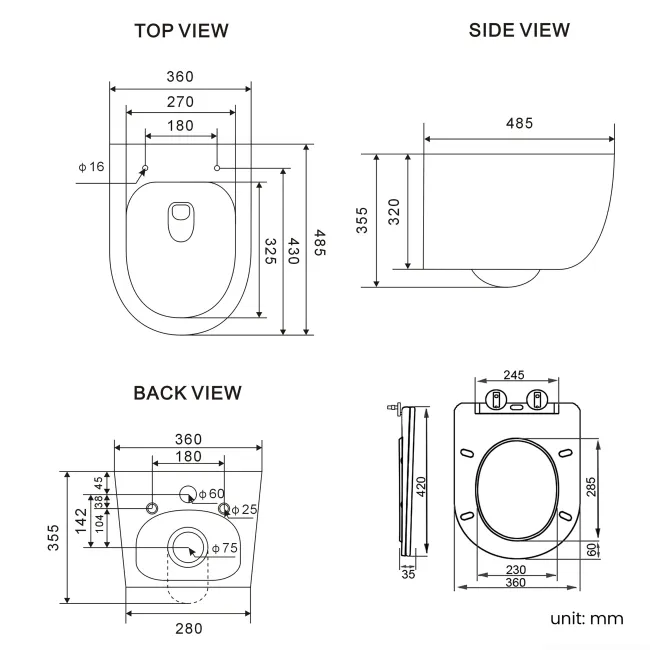 Utah Rimless Wall Hung Toilet With Premium Soft Close Slim Seat