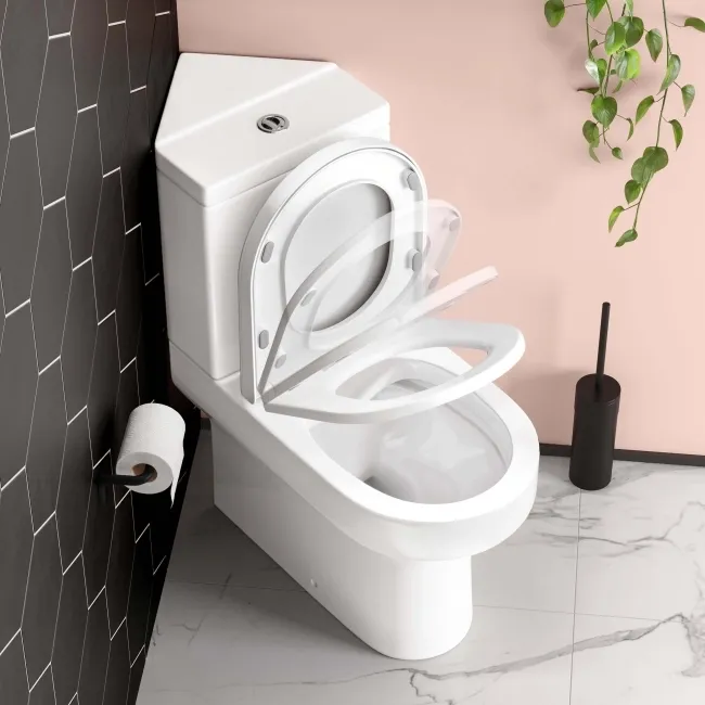 Denver Rimless Fully Back to Wall Close Coupled Corner Toilet With Soft Close Seat