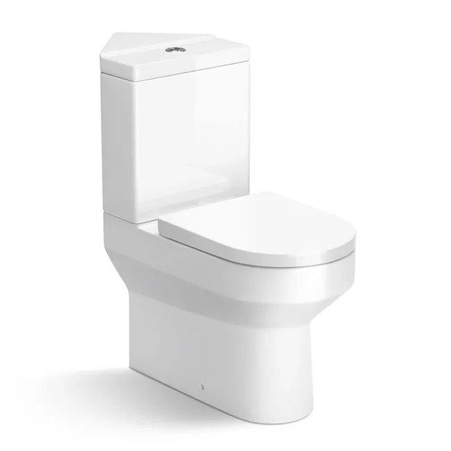 Denver Rimless Fully Back to Wall Close Coupled Corner Toilet With Soft Close Seat