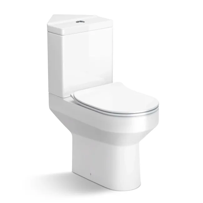 Denver Rimless Comfort Height Close Coupled Corner Toilet With Soft Close Slim Seat