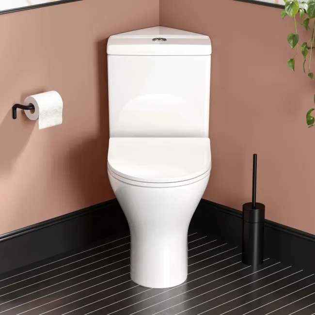 Orlando Rimless Close Coupled Corner Toilet With Soft Close Slim Seat