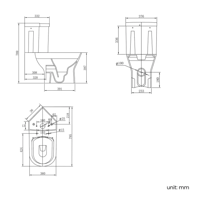 Orlando Rimless Close Coupled Corner Toilet With Soft Close Slim Seat