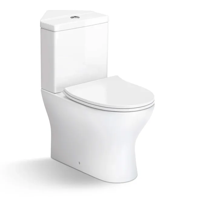 Orlando Rimless Fully Back to Wall Close Coupled Corner Toilet With Soft Close Slim Seat