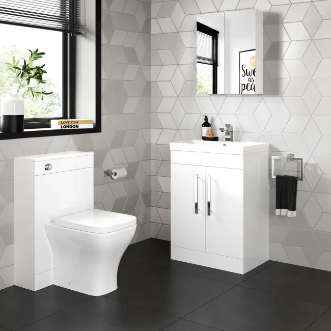 Avon & Trent Gloss White Slimline Back To Wall Unit and Atlanta Toilet