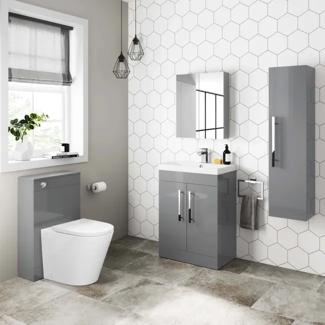 Avon & Trent Stone Grey Slimline Back To Wall Unit and Boston Toilet