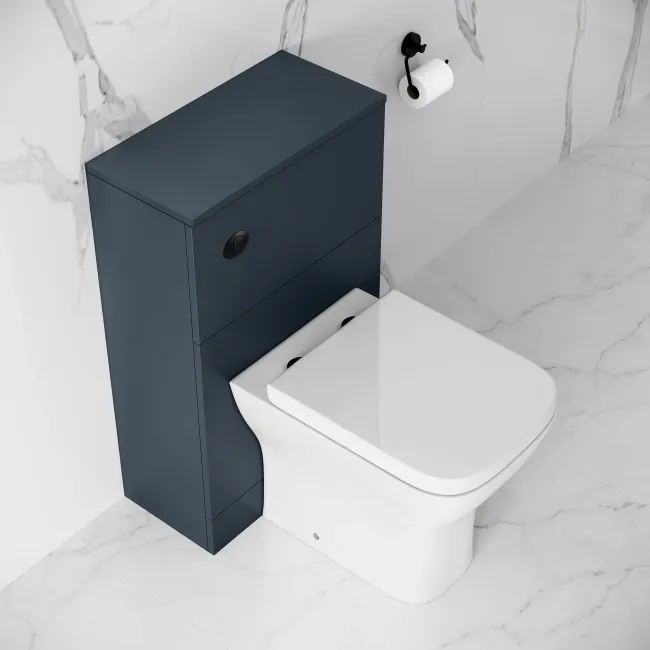 Inky Blue Slimline Back To Wall Unit and Atlanta Toilet - Black Accents