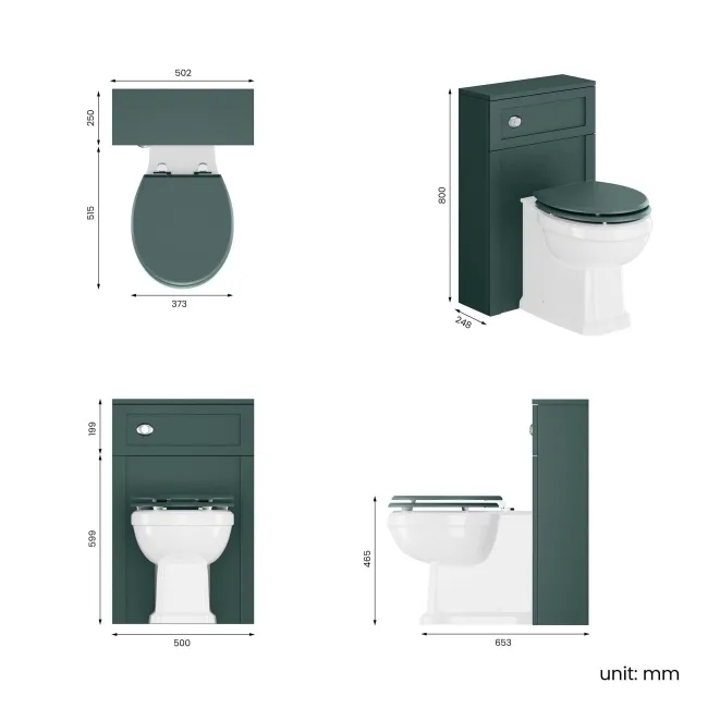 Bermuda Traditional Midnight Green Slimline Back To Wall Unit and Hudson Toilet with Wooden Seat