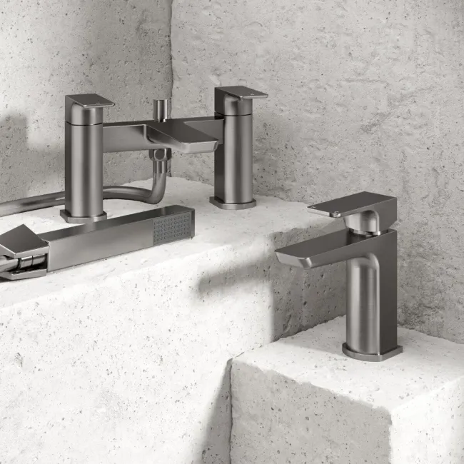 Soar Gunmetal Grey Basin & Shower Bath Mixer Tap Set