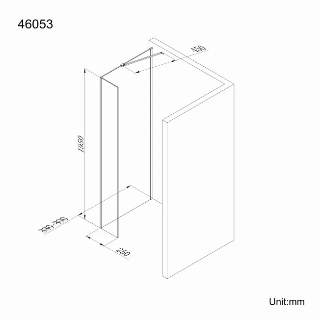 Copenhagen Easy Clean 8mm Wet Room Shower Glass 900mm & 250mm Return Panel