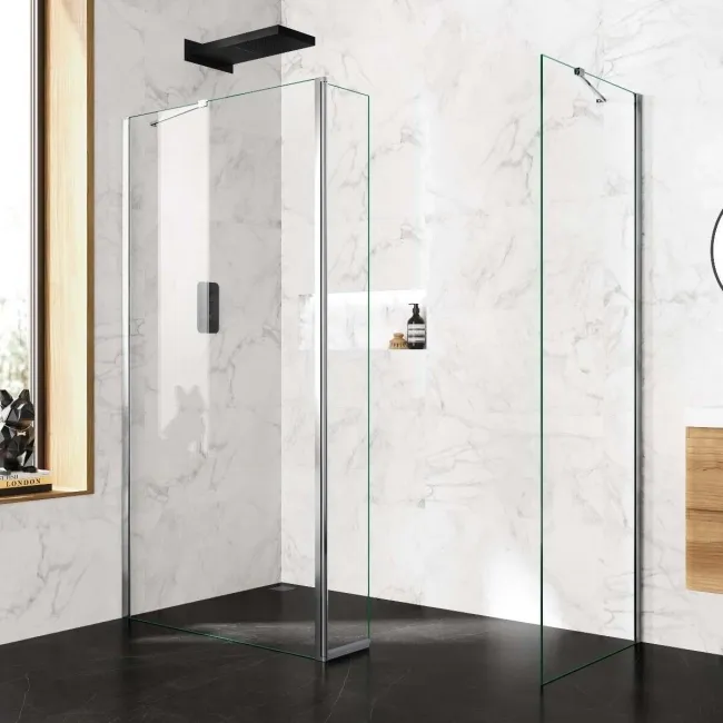 Copenhagen Easy Clean 8mm Walk In Shower Enclosure 1000mm & 700mm Glass with Pivotal Return Panel