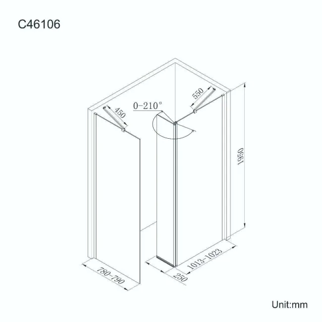 Copenhagen Easy Clean 8mm Walk In Shower Enclosure 1000mm & 800mm Glass with Pivotal Return Panel