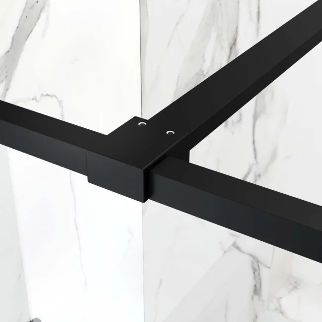 Munich Matt Black Grid 8mm Wet Room Shower Glass 1400mm & 250mm Pivotal Return Panel