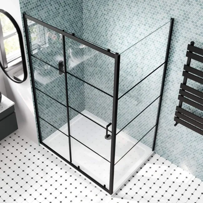 London Matt Black Grid 6mm Sliding Shower Enclosure 1200x900mm