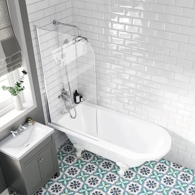 Abingdon 1700 Roll Top Shower Bath - White Ball Feet & 6mm Easy Clean Screen