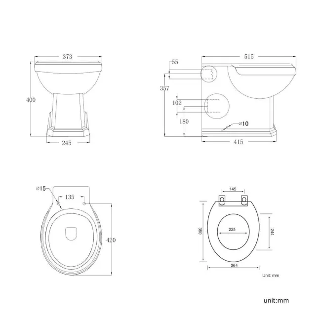 Hudson Traditional Back To Wall Toilet With Graphite Grey Wooden Seat