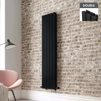 Faro Matt Black Double Flat Panel Vertical Radiator 1600x350mm