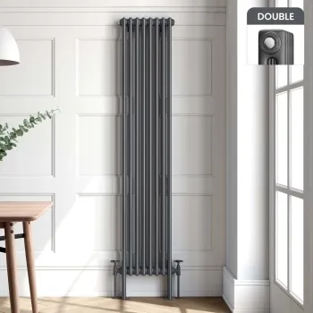 Athens Anthracite Double Column Vertical Traditional Radiator 1800x380mm