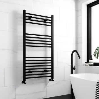 Barcelona Matt Black Straight Heated Towel Rail 1200x600mm