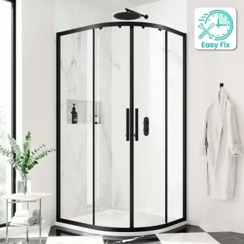 Hamburg Matt Black Easy Clean 8mm Offset Quadrant Shower Enclosure 1000x800mm - Easy Fix Feature