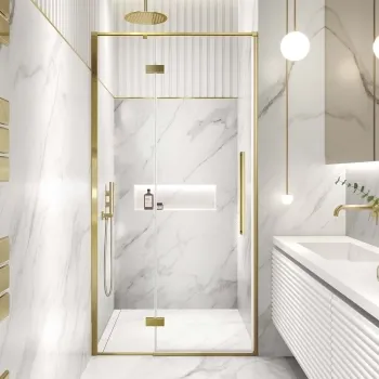 Helsinki Brushed Brass Premium Easy Clean 8mm Hinged Shower Door 1000mm