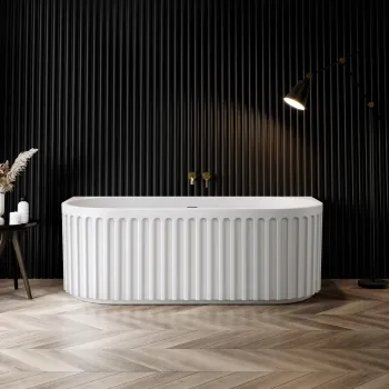 Brent 1700mm Fluted Matt White Back To Wall Bath
