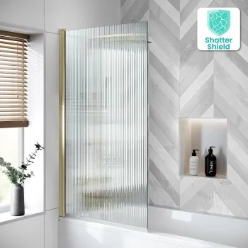 Geneva Fluted Effect Brushed Brass Easy Clean 6mm Bath Screen - 800mm