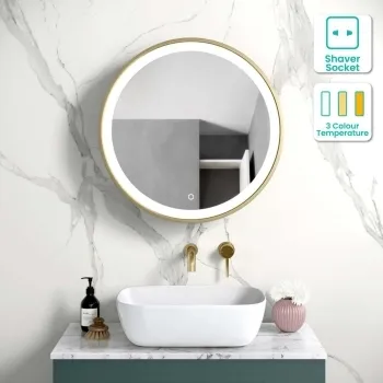 Mollie Matt Brass Round Illuminated LED Mirror Cabinet 600mm