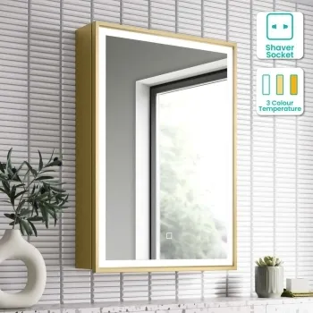 Mia Matt Brass Illuminated LED Mirror Cabinet 710x500mm