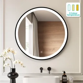Delilah Black Framed Round Illuminated LED Mirror 800mm