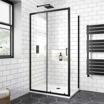 London Matt Black 6mm Sliding Shower Enclosure 1000x700mm
