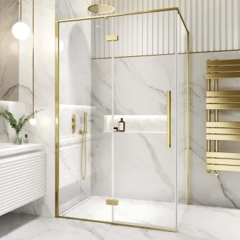 Helsinki Brushed Brass Premium Easy Clean 8mm Hinged Shower Enclosure 1200x800mm