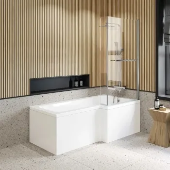 L Shaped 1700 Shower Bath & 6mm Easy Clean Screen with Rail - Right Handed