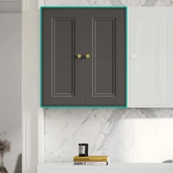 Graphite Grey Wall Hung Cabinet 700x600mm - Brushed Brass Accents
