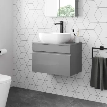 Trent Stone Grey Wall Hung Drawer Vanity with Curved Counter Top Basin 600mm