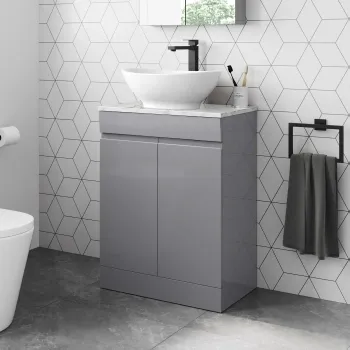 Trent Stone Grey Vanity with Marble Top & Oval Counter Top Basin 600mm