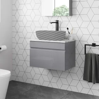 Trent Stone Grey Wall Hung Drawer with Marble Top 600mm - Excludes Counter Top Basin