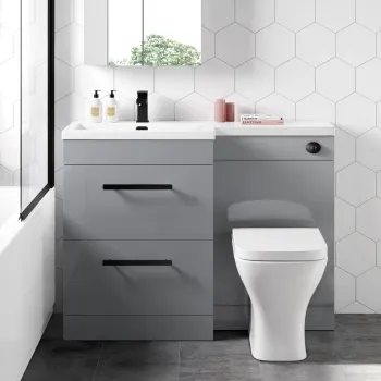 Avon Stone Grey Combination Basin Drawer and Atlanta Toilet 1100mm - Black Accents - Left Handed
