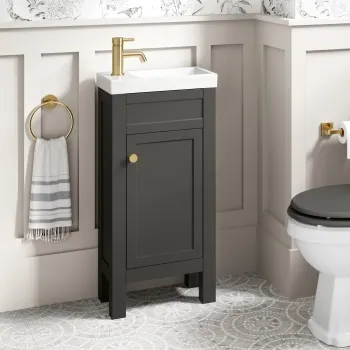 Bermuda Graphite Grey Cloakroom Basin Vanity 400mm - Brushed Brass Accents