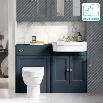 Monaco Inky Blue Combination Vanity Traditional Basin and Seattle Toilet 1200mm - Brushed Brass Accents