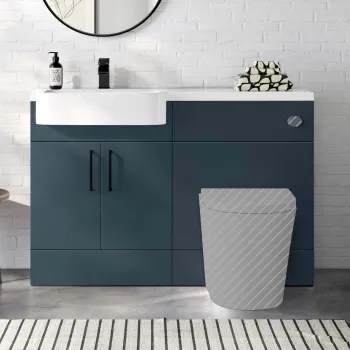 Harper Navy Blue Basin Vanity and Back To Wall Toilet Unit 1200mm (Excludes Toilet) - Black Accents - Left Handed