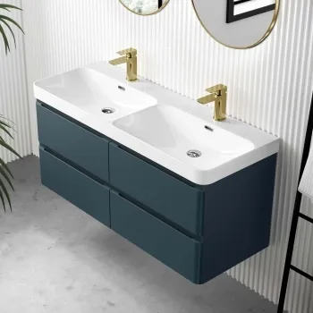 Corsica Inky Blue Wall Hung Double Basin Drawer Vanity 1200mm