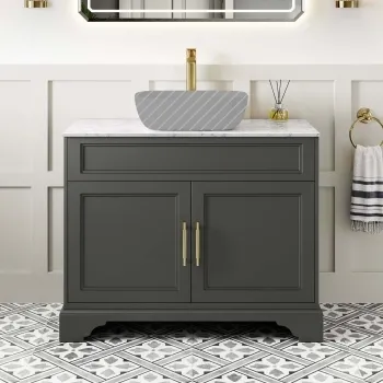 Lucia Graphite Grey Cabinet with Marble Top 1030mm (Excludes Counter Top Basin) - Brass Knurled Handles