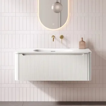 Sorrento Fluted Coastal White Wall Hung Drawer Vanity with Matt White Basin 1000mm