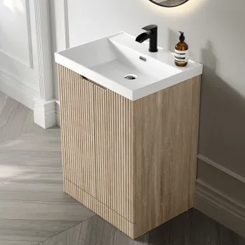 Crete Fluted Apex Oak Basin Vanity 600mm