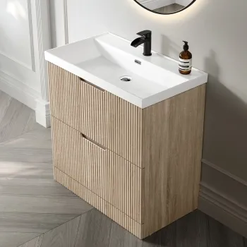 Crete Fluted Apex Oak Basin Vanity Drawer 800mm
