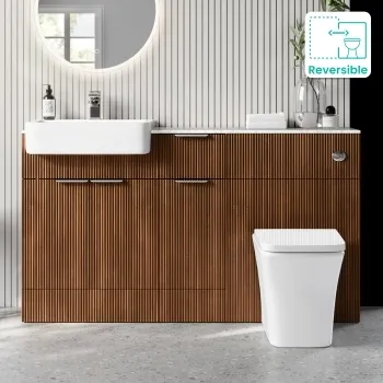 Sicily Fluted Black Walnut Combination Vanity Basin with Marble Top & Houston Toilet 1500mm - Chrome Handles