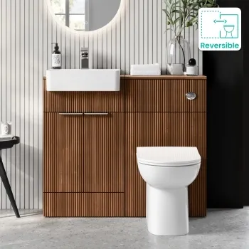 Sicily Fluted Black Walnut Combination Vanity Basin and Aruba Toilet 1000mm - Chrome Handles