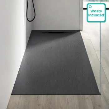 Tokyo Rectangular Matt Grey Slate Texture Stone Shower Tray 1800x900mm